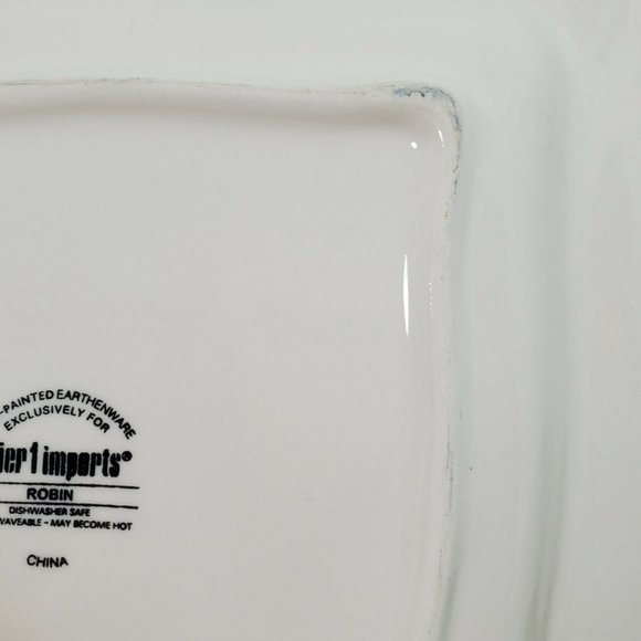 3 Pier1 Robin Square Dinner Plates 10.75" vintage handpainted birds stoneware - Picture 8 of 11